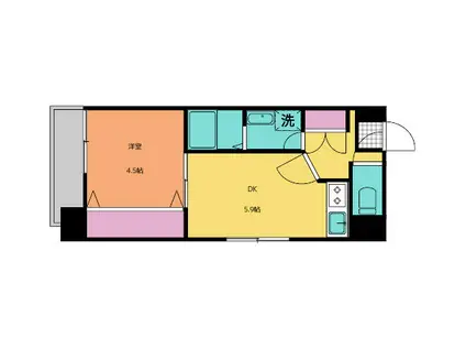 フォーエス新水前寺(1DK/4階)の間取り写真