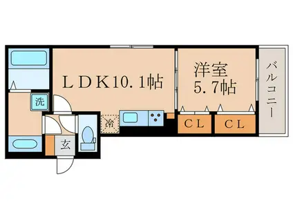 GRAMM六地蔵C棟(1LDK/3階)の間取り写真