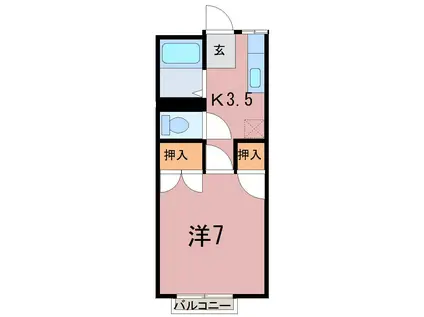 チェリーハイツS2(1K/2階)の間取り写真