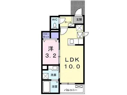 イースト HILL A(1LDK/1階)の間取り写真