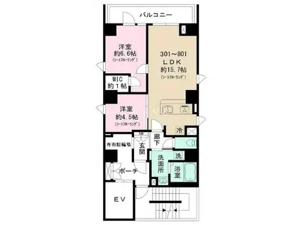 ショコラスイート東日本橋(2LDK/6階)の間取り写真