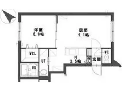 グランメール ウエスト(1LDK/1階)の間取り写真