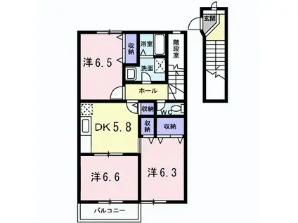 ル・グランヴェールB(3DK/2階)の間取り写真