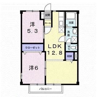 ポワソンボワールB(2LDK/2階)の間取り写真
