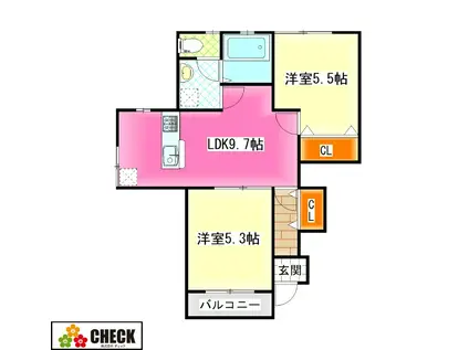 MIKI HOUSE糸田 B棟(2LDK/1階)の間取り写真