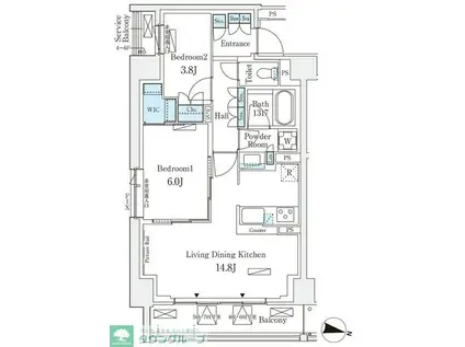 ロイヤルパークス赤羽サウス(2LDK/7階)の間取り写真