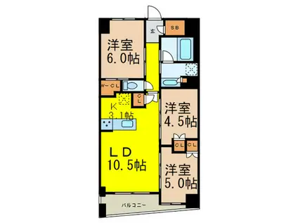 ザ・グランクラッセ日本橋イースト(3LDK/3階)の間取り写真