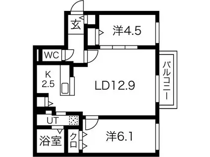 ブランシャール宮の沢ウエスト(2LDK/2階)の間取り写真