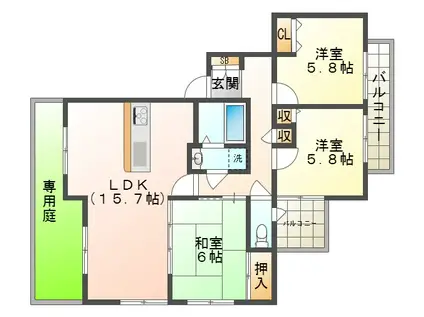 モンセーヌ西神南6号棟(3LDK/1階)の間取り写真