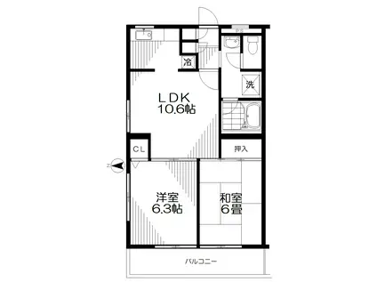 メゾン関第二(2LDK/4階)の間取り写真