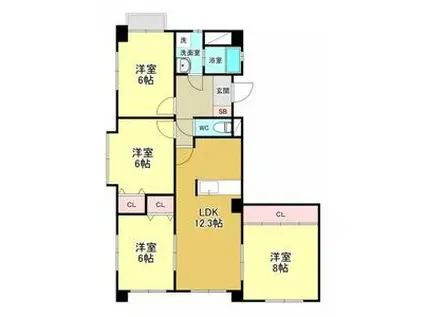 キャストル社が丘(4LDK/1階)の間取り写真