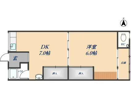 ロイヤルハイツ東大阪(2K/2階)の間取り写真