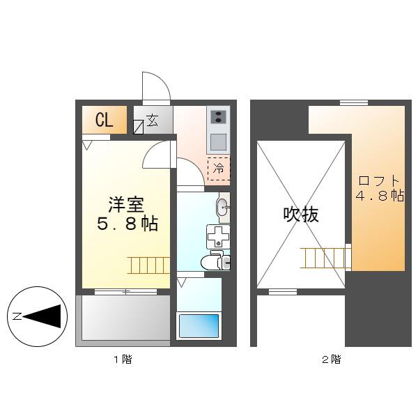 LIANGE 栄生 (1K/1階)の間取り写真