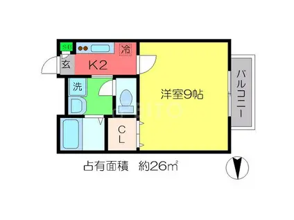 アムール一乗寺(1K/1階)の間取り写真