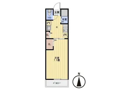 ビバ花田A(1K/2階)の間取り写真