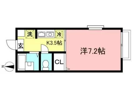 ウッド・ツー(1K/1階)の間取り写真