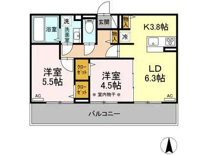 ピュア大里I(2LDK/2階)の間取り写真