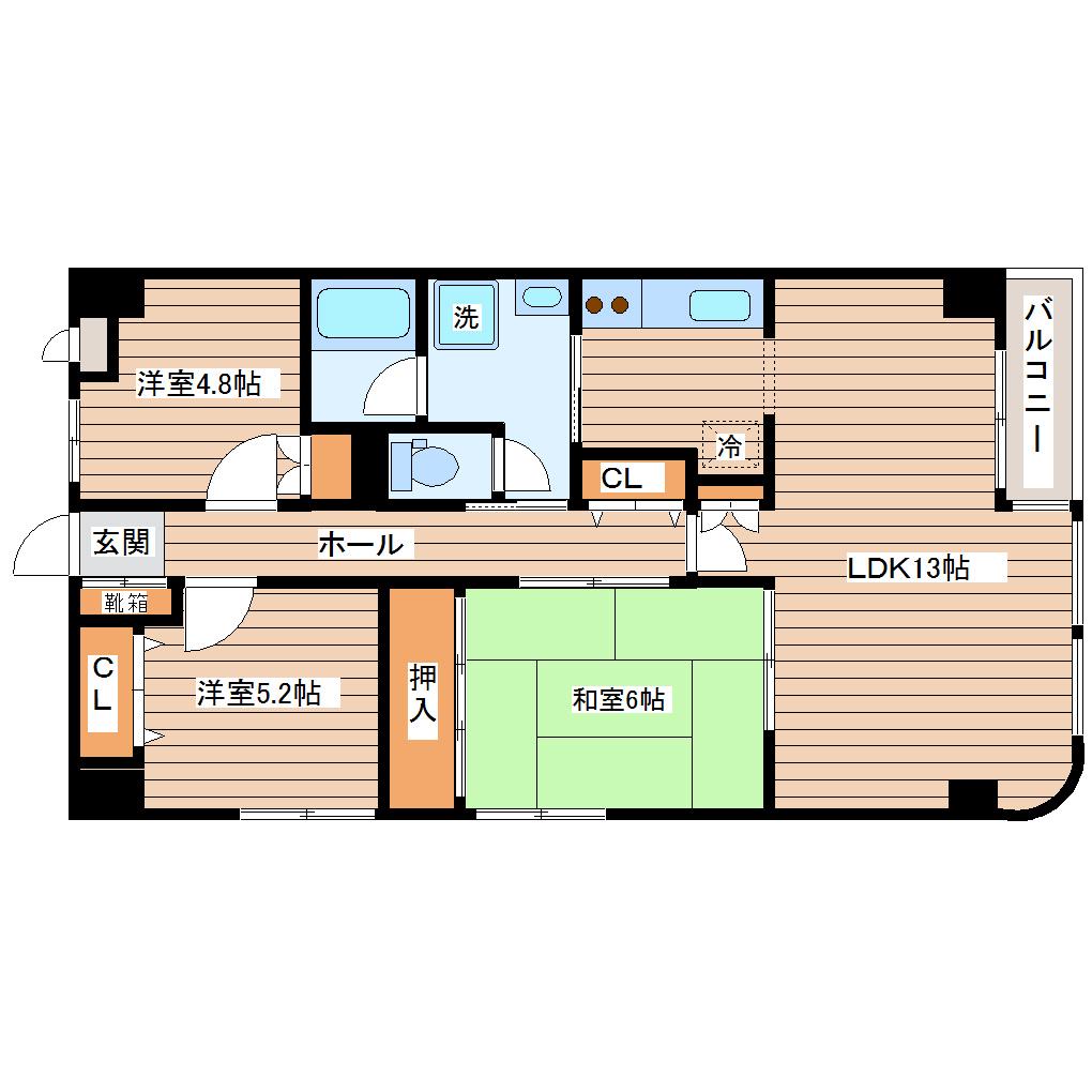 スカイコート上杉(3LDK/8階)の間取り写真