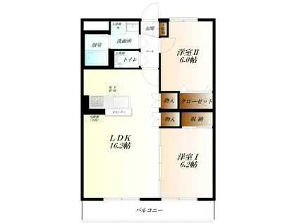 バルパレーニューハシモト WIFI対応(2LDK/1階)の間取り写真