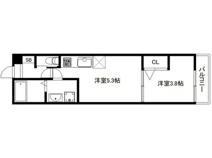 サイプレス御所西(1DK/3階)の間取り写真