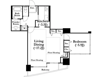 河田町ガーデン(1LDK/11階)の間取り写真