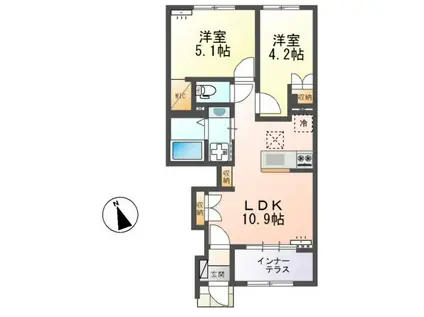 ひたちなか市足崎字原 アパートII期(2LDK/1階)の間取り写真