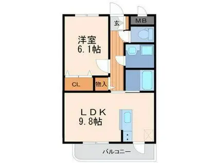 ロード&スカイ(1LDK/1階)の間取り写真