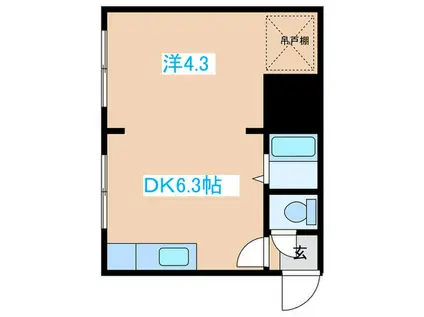 ビブレA棟(1DK/2階)の間取り写真