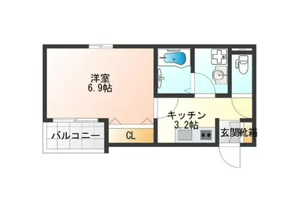 プロスパーコート北加賀屋(1K/1階)の間取り写真