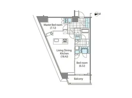 コンフォリア新宿イーストサイドタワー(2LDK/14階)の間取り写真