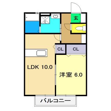 カイセイハイツ(1LDK/1階)の間取り写真