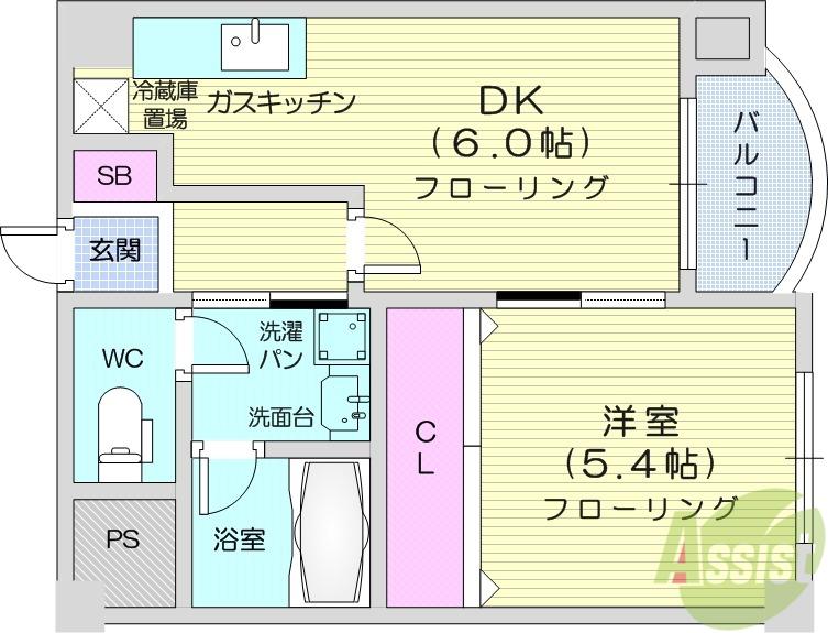 シェナンド土樋(1DK/6階)の間取り写真