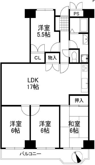 青葉丘マンション(4LDK/5階)の間取り写真