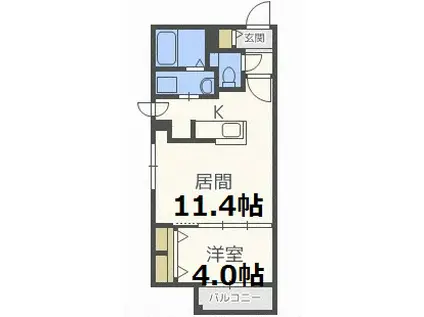 ブランシャールALAIN菊水(1LDK/2階)の間取り写真