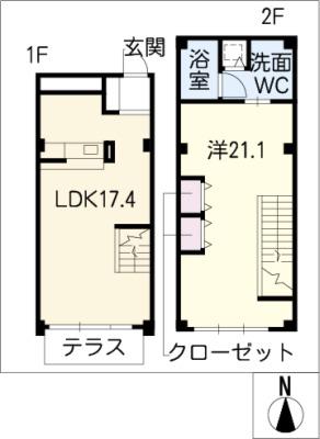 トランセット覚王山(1LDK/2階)の間取り写真