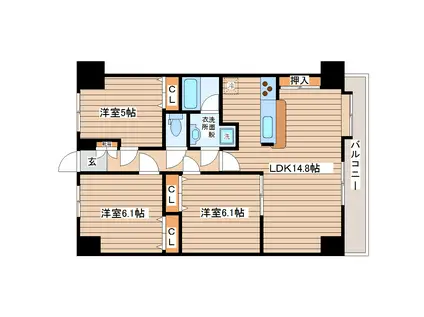 ホクレア仙台(3LDK/7階)の間取り写真