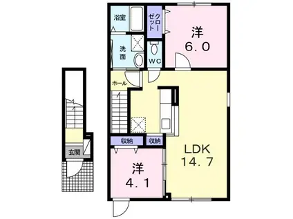 ヴューテラスI(2LDK/2階)の間取り写真