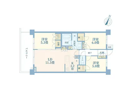 プロミライズ青葉台Cブロック(3LDK/3階)の間取り写真