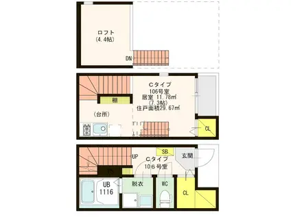 サンライズ片江(ワンルーム/1階)の間取り写真