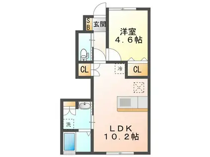レーヴ グランディス B(1LDK/1階)の間取り写真