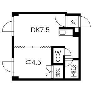 プレステージ北20条(1DK/4階)の間取り写真