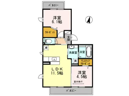 ガトーナふくだII(2LDK/1階)の間取り写真