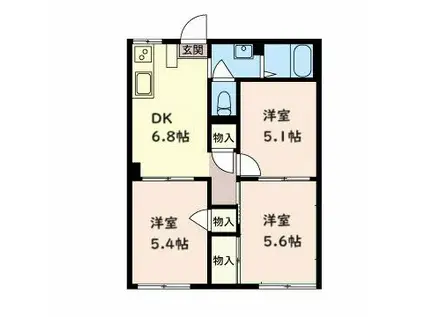 グリーンヒルズ B(3DK/2階)の間取り写真