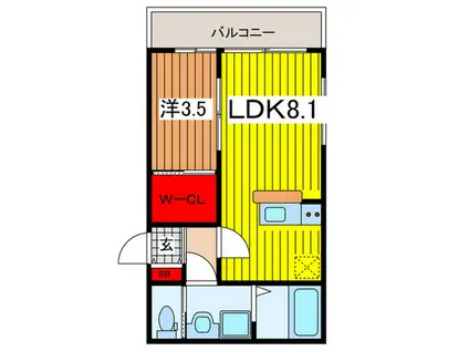 グランH(1LDK/3階)の間取り写真