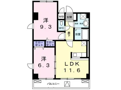 プリマヴェーラ(2LDK/3階)の間取り写真
