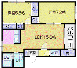 シャムロック(2LDK/1階)の間取り写真
