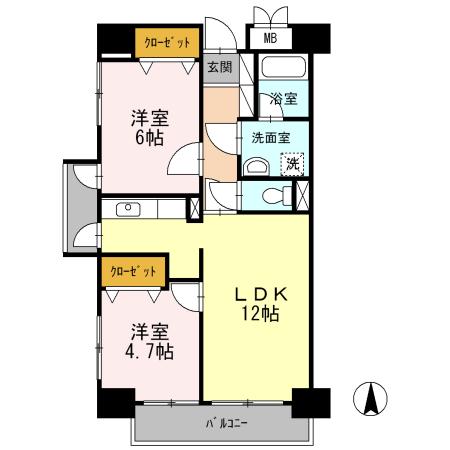 プライムハイツ南花田(2LDK/8階)の間取り写真