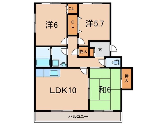 ヴィーブル芦屋(3LDK/2階)の間取り写真