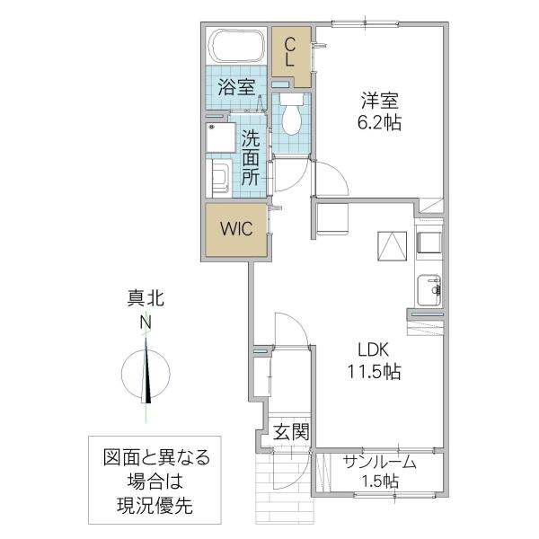 ソラリスB(1LDK/1階)の間取り写真