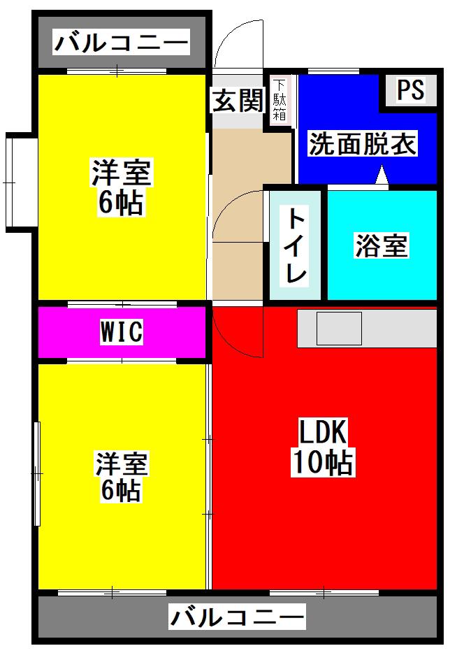 グラスコート(2LDK/4階)の間取り写真